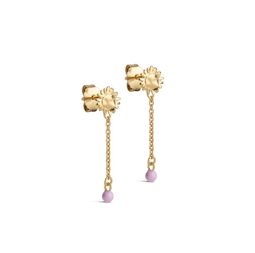 Enamel Sunshine Drop Øreringe med Kæde, Pink